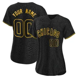 Chicago Cubs Custom Black Authentic Women's Snake Skin City Player Jersey