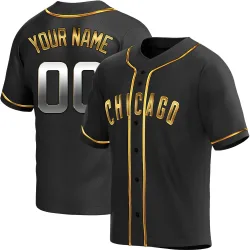 Chicago Cubs Custom Black Golden Replica Men's Alternate Player Jersey