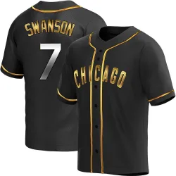 Chicago Cubs Dansby Swanson Black Golden Replica Men's Alternate Player Jersey