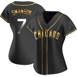 Chicago Cubs Dansby Swanson Black Golden Replica Women's Alternate Player Jersey