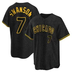 Chicago Cubs Dansby Swanson Black Replica Men's Snake Skin City Player Jersey