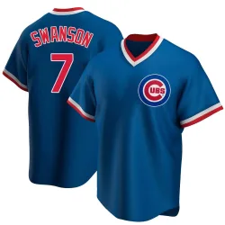 Chicago Cubs Dansby Swanson Royal Replica Men's Road Cooperstown Collection Player Jersey