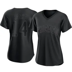 Chicago Cubs Ernie Banks Black Replica Women's Pitch Fashion Player Jersey