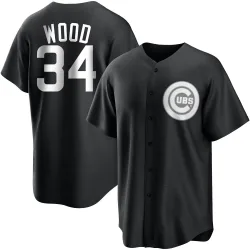 Chicago Cubs Kerry Wood White Replica Men's Black/ Player Jersey