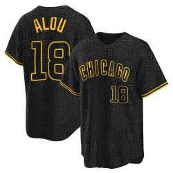 Chicago Cubs Moises Alou Black Replica Men's Snake Skin City Player Jersey