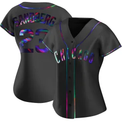 Chicago Cubs Ryne Sandberg Black Holographic Replica Women's Alternate Player Jersey